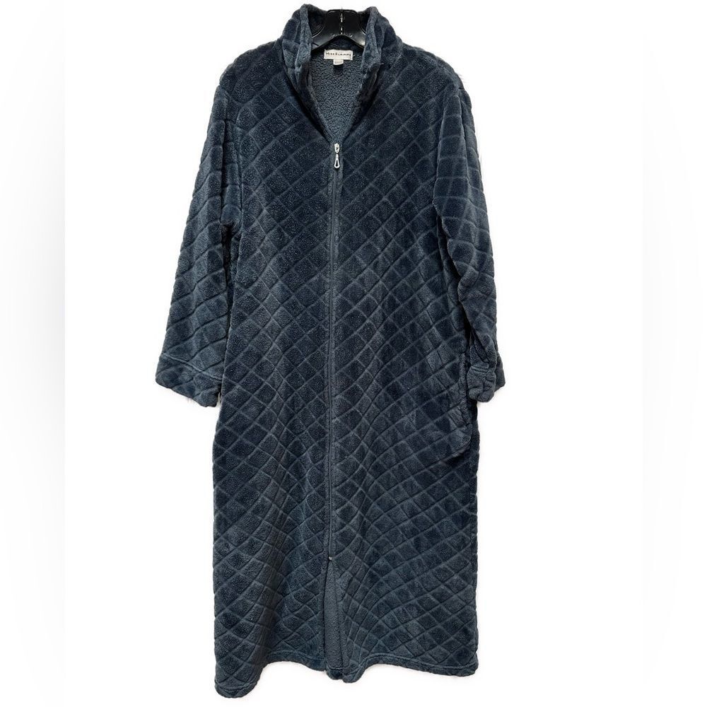 Miss Elaine Blue Plush Front Zip Robe Size L
